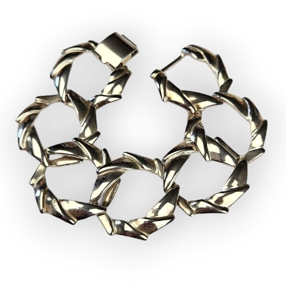 Vintage Circle Link Bracelet Gold Tone Textured Chain Wide Chunky 7.5" Long - Picture 1 of 5